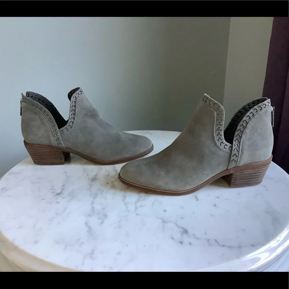 Vince Camuto Gray Suede Prafinta Studded Ankle Booties - Picture 7 of 10
